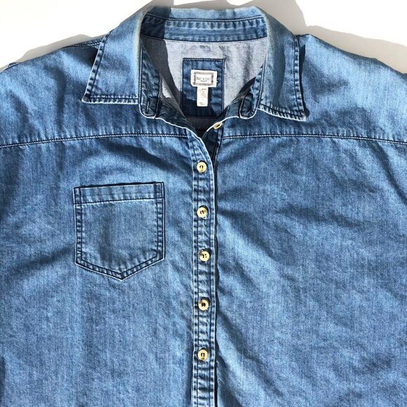 anthropologie  mo:vint  button up denim shirt size Medium M 100% cotton AS IS - Picture 2 of 16
